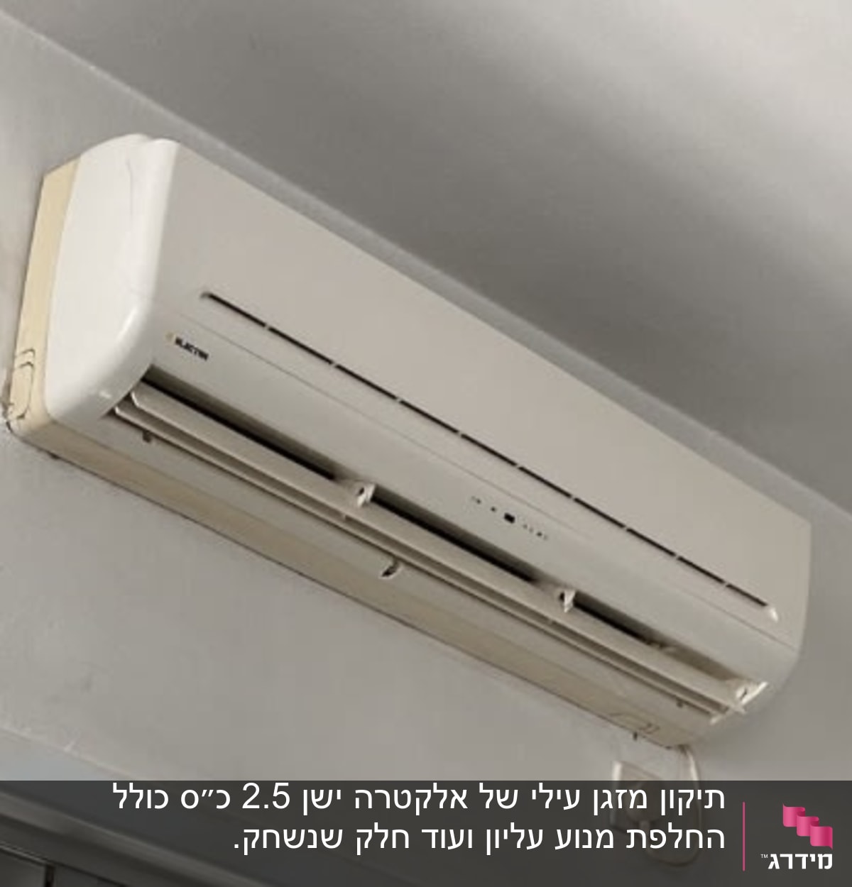 מזגן קיר לבן מותקן על קיר פנימי